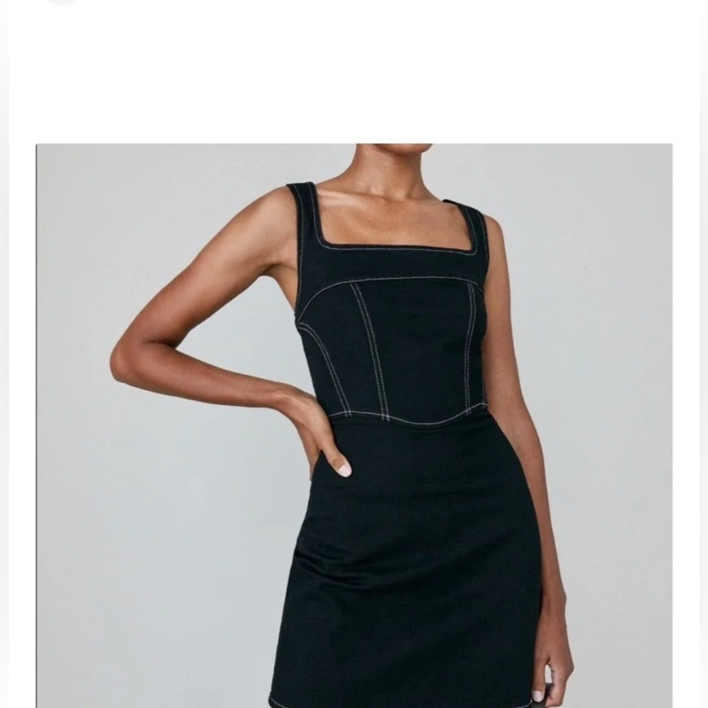 Reformation Black Stitch-Detail Mini Dress -